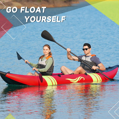 Inflatable Kayak 2 Person, Tandem Touring Kayaks for Adults, 12.5FT 507 LBS Capacity, Portable Kayak with Luminous Strips, Adjustable Kayak Seat, 2 Paddles, 2 Tail Fins, Pump &Storage Bag