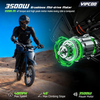 H3 Electric Dirt Bike for Teens and Adults, 3500W Electric Motorcycle, up to 40MPH / 45° Slope / 45 Miles Range, 14"/12" Fat Tire E Dirt Bike with Nitrogen Suspension Fit Age 13+