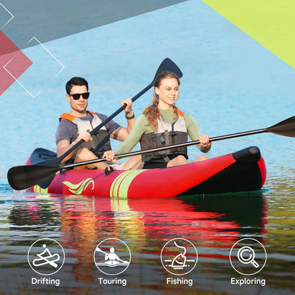 Inflatable Kayak 2 Person, Tandem Touring Kayaks for Adults, 12.5FT 507 LBS Capacity, Portable Kayak with Luminous Strips, Adjustable Kayak Seat, 2 Paddles, 2 Tail Fins, Pump &Storage Bag