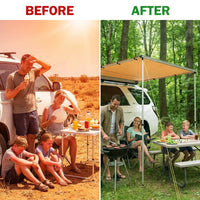 Car Side Awning, Large 4.6'X6.6' Shade Coverage Vehicle Awning, Pu3000Mm UV50+ Retractable Car Awning with Waterproof Storage Bag, Suitable for Truck, SUV, Van, Campers — Before & After
