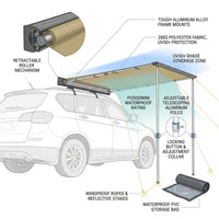 Car Side Awning, Large 4.6'X6.6' Shade Coverage Vehicle Awning, Pu3000Mm UV50+ Retractable Car Awning with Waterproof Storage Bag, Suitable for Truck, SUV, Van, Campers — How It Works