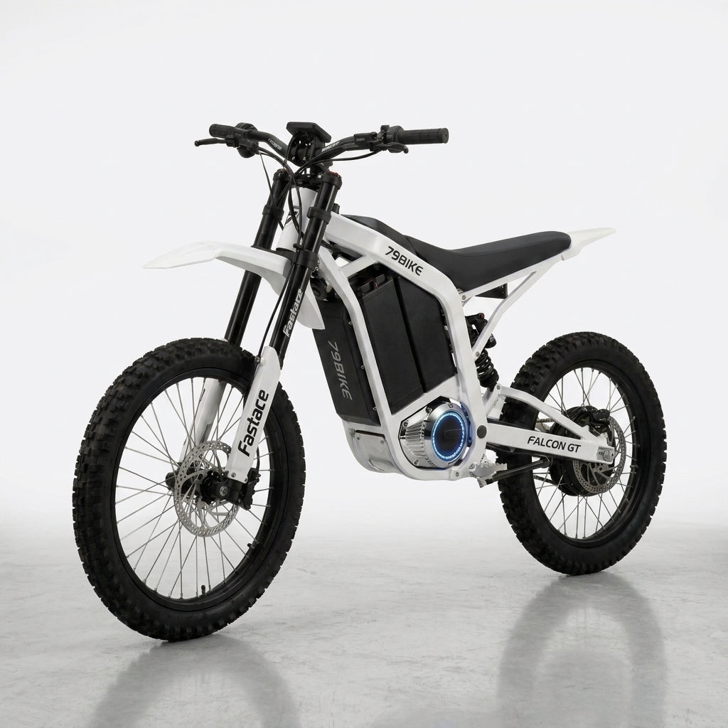 Electric Dirt Bike Built for Peak Performance, 16.8KW Power, 72V 40Ah Battery, 150 lb Lightweight Frame — Studio Shot