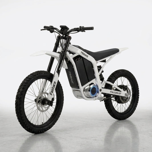 Electric Dirt Bike Built for Peak Performance, 16.8KW Power, 72V 40Ah Battery, 150 lb Lightweight Frame — Studio Shot
