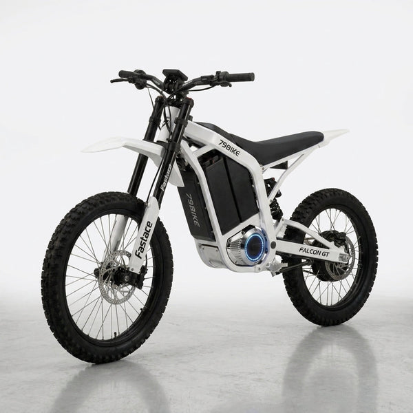 Electric Dirt Bike Built for Peak Performance, 16.8KW Power, 72V 40Ah Battery, 150 lb Lightweight Frame — Studio Shot