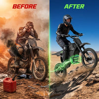 H3 Electric Dirt Bike for Teens and Adults, 3500W Electric Motorcycle, up to 40MPH / 45° Slope / 45 Miles Range, 14"/12" Fat Tire E Dirt Bike with Nitrogen Suspension Fit Age 13+ — Before & After