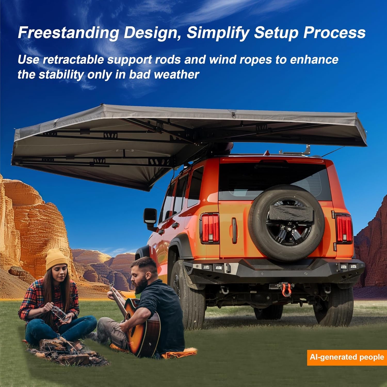 Naturnest 270 Car Awning Plus, Waterproof Windproof Uv-Resistant Retractable Awning with LED Light for Camper, 270 Degree Manual Retractable Side Awnings for Truck, SUV, Jeep, Van - Driver Side